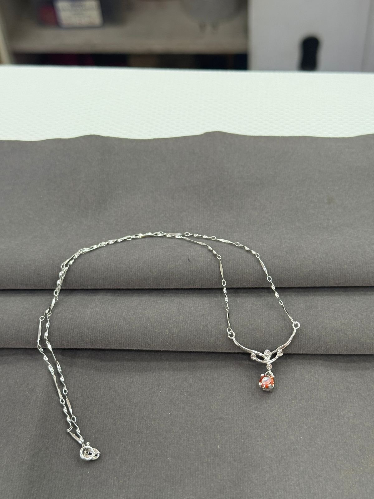 92.5 Silver  Elegant Orange Stone Minimalist Chain
